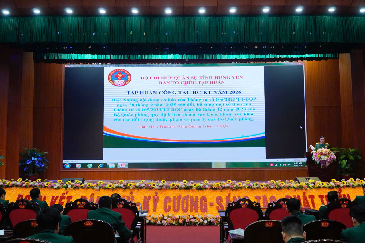 Bộ CHQS tỉnh Hưng Yên: Tập huấn công tác Hậu cần, Kỹ thuật năm 2026