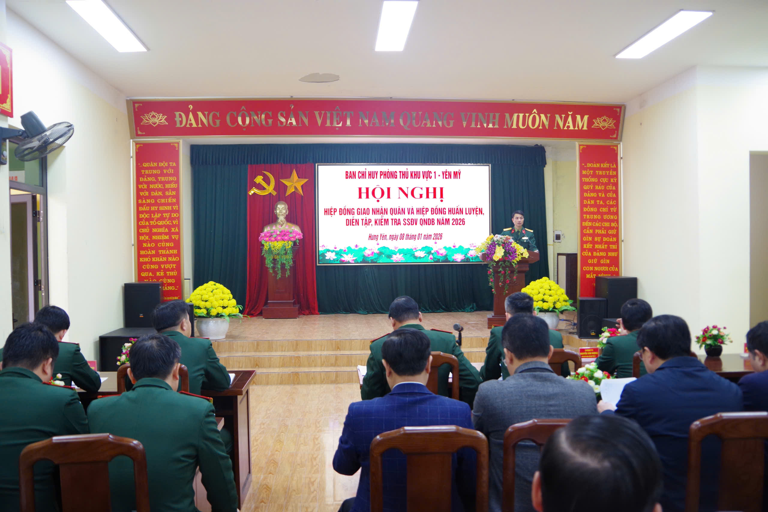Ban Chỉ huy phòng thủ khu vực 1- Yên Mỹ: Tổ chức hội nghị hiệp đồng giao nhận quân và hiệp đồng huấn luyện, diễn tập, kiểm tra sẵn sàng động viên năm 2026