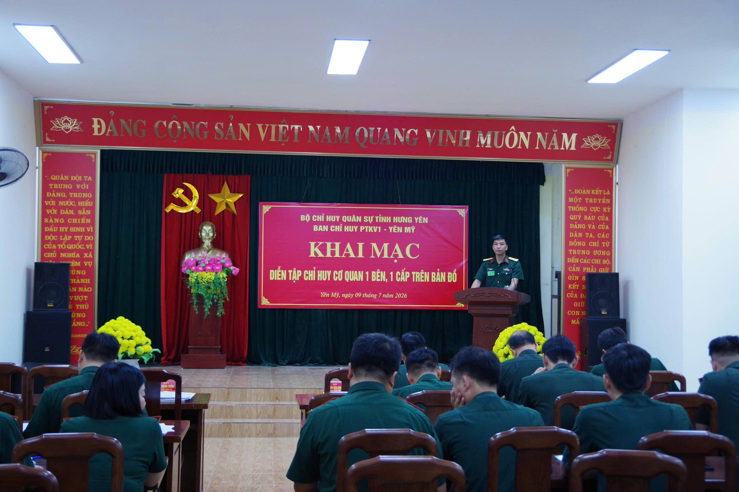 Ban Chỉ huy Phòng thủ khu vực 1 - Yên Mỹ: Tổ chức diễn tập CH-CQ 1 bên, 1 cấp trên bản đồ