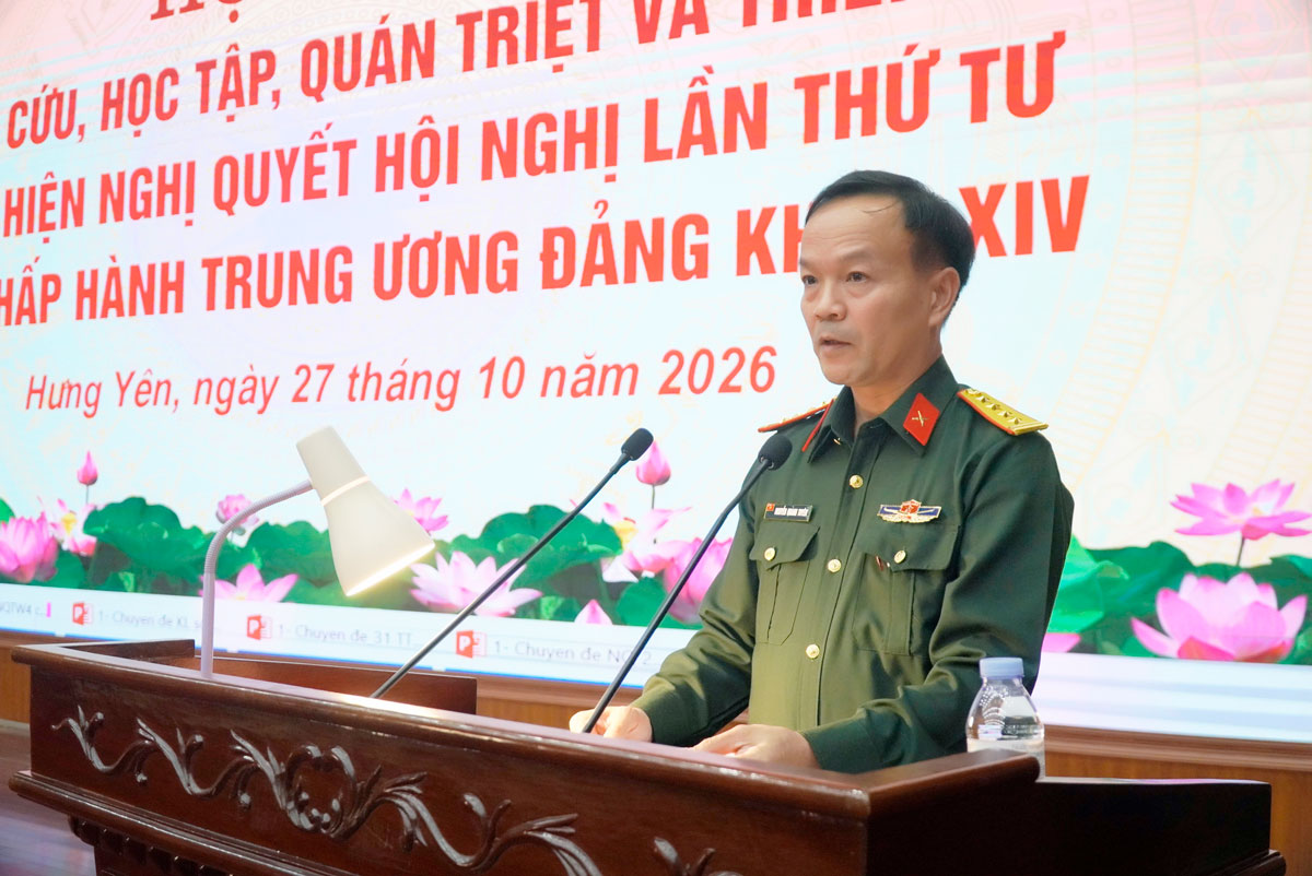 Đảng ủy Quân sự tỉnh Hưng Yên: Tổ chức hội nghị nghiên cứu, học tập, quán triệt và triển khai Nghị quyết Hội nghị lần thứ tư Ban Chấp hành Trung ương Đảng khóa XIV
